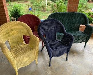 Colorful Wicker Chairs and Love Seat