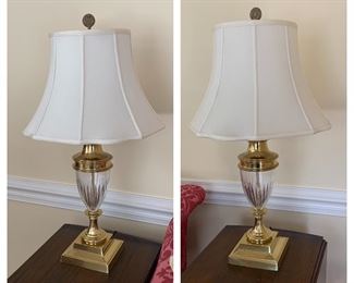 Pair of Sedgefield by Adams Brass and Crystal Table Lamps