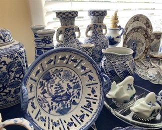 Numerous Blue and White Porcelain Pieces