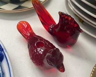Small Red Art Glass Birds