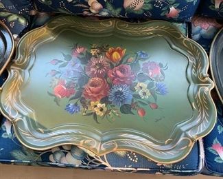 Large Painted Toleware Tray