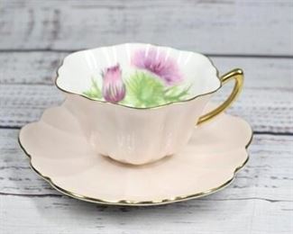 Shelley Pastel Pink with Tulips Teacup Saucer English Bone China