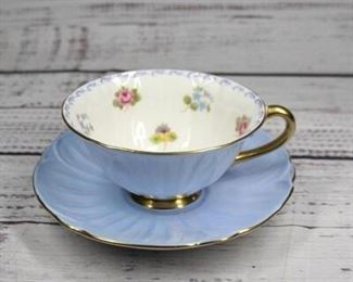 Shelley Blue with Flower Motifs Teacup Saucer English Bone China
