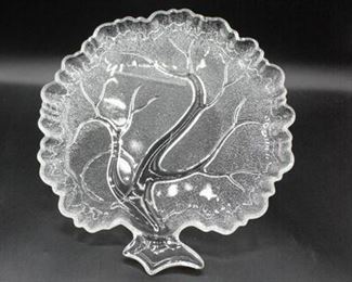 Vintage Set of 4 Tree of Life Frosted Glass Plates
