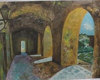Unsigned Acrylic Painting of Archways