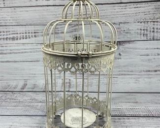 Antique Rustic Metal White Decorative Round Bird Cage Candle Holder