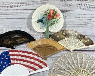 Set of Six Vintage Holdable Folding Hand Fans