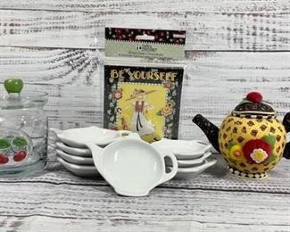 Tea Bag Plates Sewing Pin Holder, Glass Jar, and Note Card Set