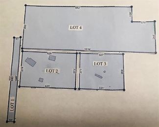 4 Lots off of Hessey Road: Lot 1 (.75AC), Lot 2 (2.64AC), Lot 3 (2.16AC), Lot 4 (7.96AC)
