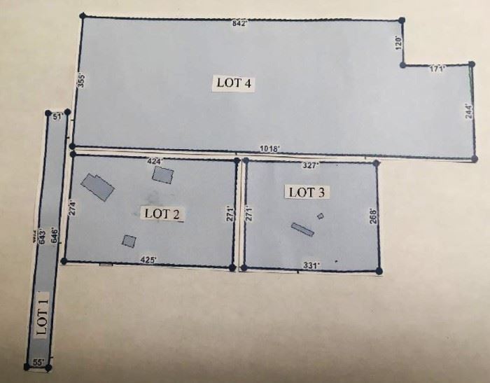 4 Lots off of Hessey Road: Lot 1 (.75AC), Lot 2 (2.64AC), Lot 3 (2.16AC), Lot 4 (7.96AC)