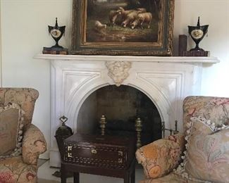 Beautiful fireplace sitting area.  Custom chairs by William R. Eubanks