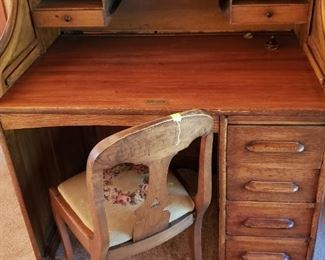 Vintage Secretary Desk - nice. Chair with Needlepoint Seat 