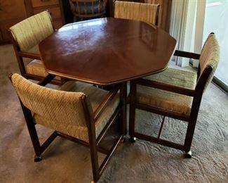 Round Game/Dining Table with 4 Arm Chairs on Casters