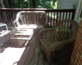 outdoor 'wicker' set-love seat, two chairs, table