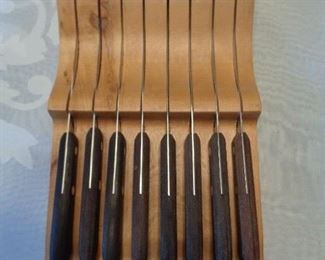 Vintage Flint eight piece steak knife set with wall block