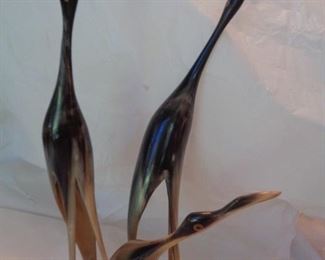 vintage hand carved water buffalo horn egrets, 1960's, India
