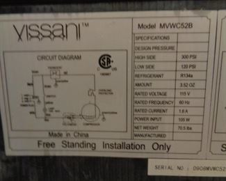 model info of wine cooler