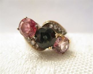ANTIQUE TOURMALINE & DIAMOND RING - LIKELY RUSSIAN