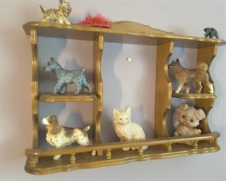 Maple Shelf for Collectibles. Small Animals, Dogs, Cat, Bear, Elephant.