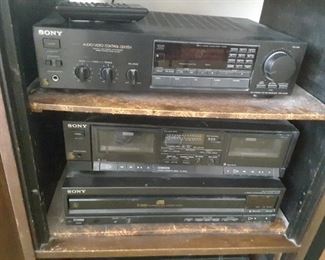 Sony Audio/Video Control Center (Very Top), Sony Tape Cassette Player (2 Decks), Sony CD/DVD Player, 5 Disc Automatic Loading System.