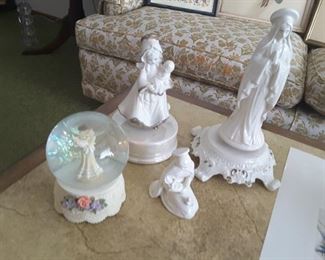 Angel Snow Globe, Madonna Music Box, Small Child with Baby Doll Music Box, Mother and  Child Ceramic.