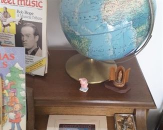 Rand McNally World Portrait Globes, Small Religious Collectible and Cross,  Miniature Pink Pig. 