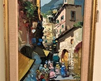 "Italian Street Scene"  (15 1/2" x 31 1/4") by  G. Romano (He exhibited for the first time water-colors and drawings in Rome in 1947.)