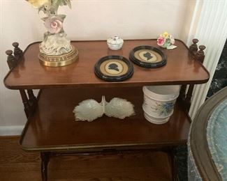 One of two matching 2-tier side tables