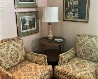 Matching chairs (as is); round end table and lamp