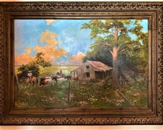 Longhorn Country (24" x 36")  by Charles Shaw  (1941-2005)  - Shaw was born in Austin, TX; his preferred mediums were watercolors and oils. He was commissioned by UT Austin to draw 248 images for the novel "Texas" by James Michener.