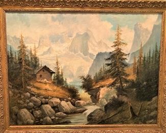 This 60 cm x 82 cm art of Gebirgslandschaft (Koln) is by Karol Reinold. He was born in Budapest, Hungary, in 1905.