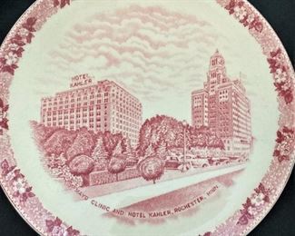 A china plate of the Mayo Clinic and Hotel Kahler of Rochester, Minnesota