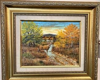 7" x 9" White Tail Deer (Fall Scene) by Manuel Garza