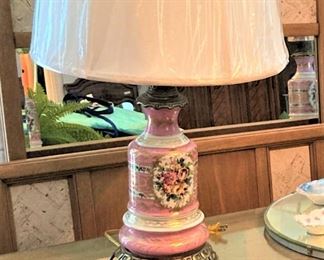 One of two pink lamps