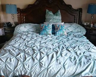 King Walnut Bed Frame.    
Measures approximately 67" H x 84" W x 94" D