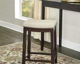 Linon Hampton Beige Linen Fabric Top Stool   Measures approximately  24" H x 18" W x 12" D