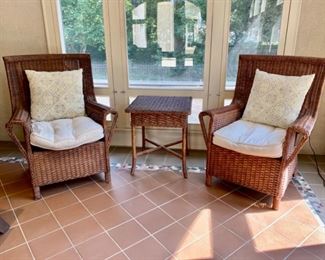  Pair Pottery Barn wicker wing chairs                                         39 1/2"h x 31"w x 24"d   
