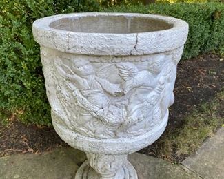 Was $350.00 Now $175.00  Pr. vintage cast stone planters by Tuscany Studio     26 1/2"h x 15 1/2"w      (see photos for condition)