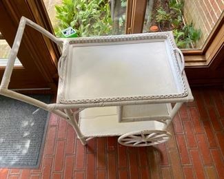 Was $250.00 Now $125.00 Vintage wicker bar cart                                                                          33" to handle  31"long x 20 "w    