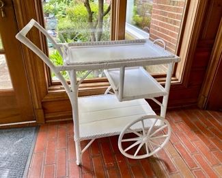 Was $250.00 Now $125.00 Vintage wicker bar cart                                                                          33" to handle  31"long x 20 "w                                           