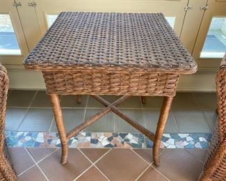Was $125.00.00 Now $62.50 Pottery Barn wicker table  24"h x 21" square