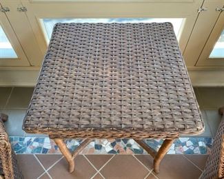 Was $125.00.00 Now $62.50 Pottery Barn wicker table  24"h x 21" square