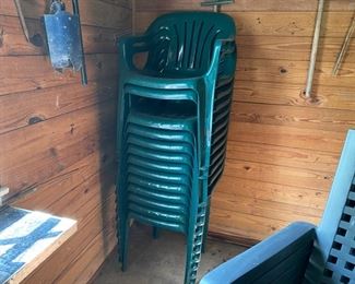 Was $125.00 Now $62.50 Stack of 14 green resin chairs