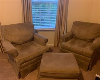 PAIR OF SUPER COMFY SWIVEL ROCKERS WITH OTTOMAN