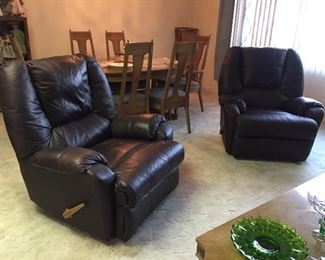 Two leather recliners by Strato Lounger.