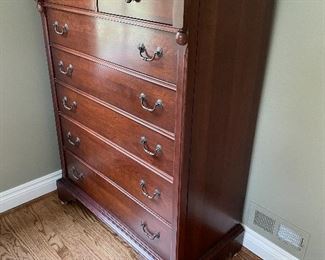 Solid cherry tall 7-drawer dresser with glass on top (52" x 40" x 20") $550
