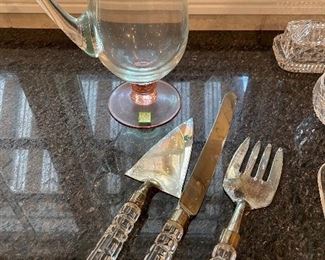 Waterford Marquis pitcher with rose base $30, service set $25