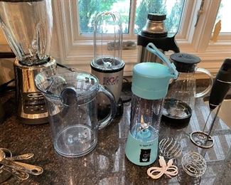 Oster blender $40, Magic Bullet $30, Thermos $10, glass carafe $15, frother with stand $10, BlendJet $15, Large plastic measuring carafe with lid $8, All-Clad measuring cups - set $10