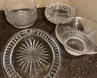 Waterford:  Large bows $40, fluted bowl $30, serving platter $30