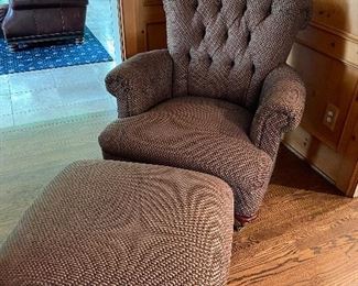 Upholstered armchair (38" x 33" x 40") and ottoman (16" x 30" 26") by Milling Road $500
